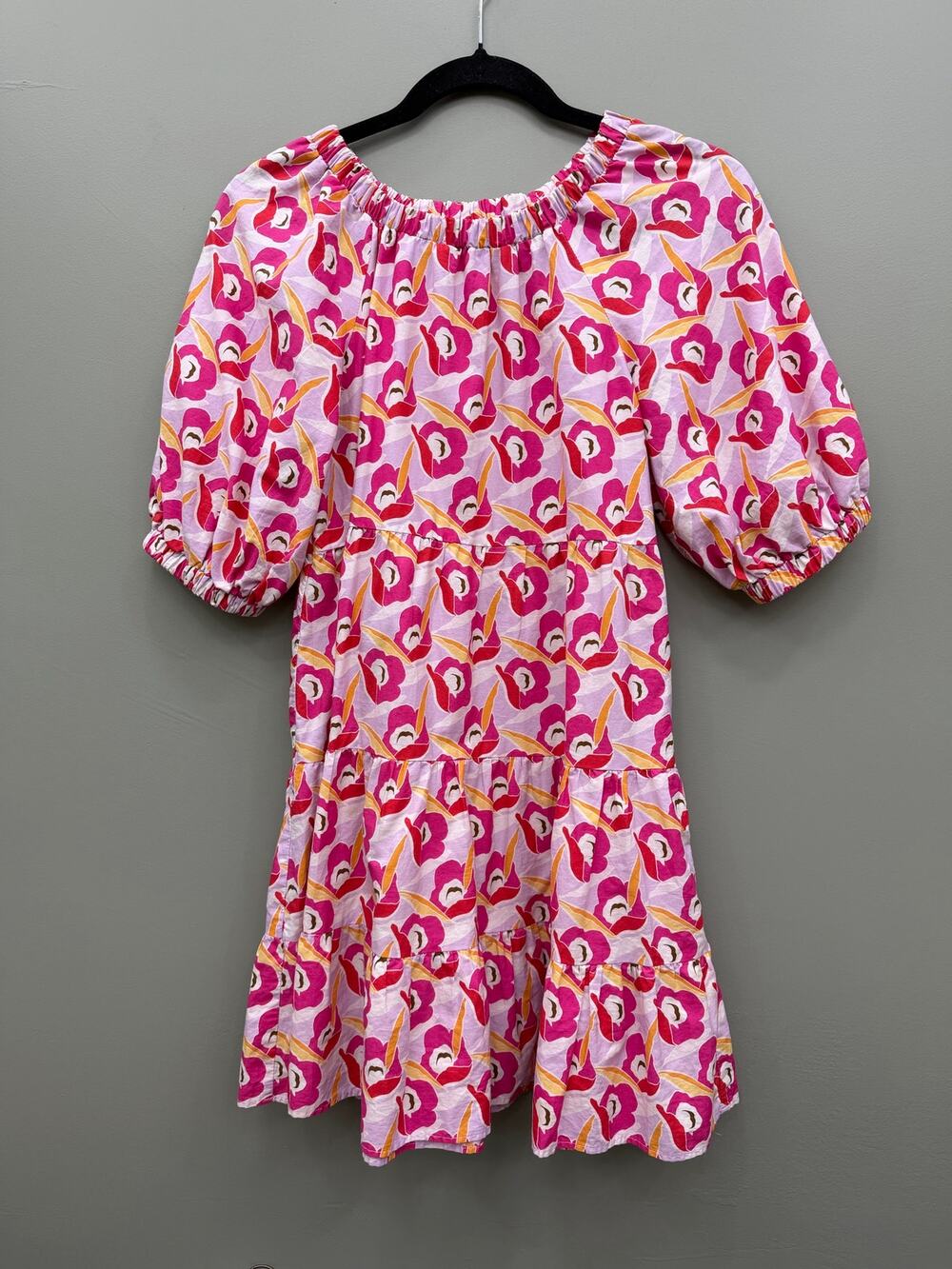 Zara Girls 13-14 Floral Tiered Mini Dress Pink Puff Sleeve 100% Cotton